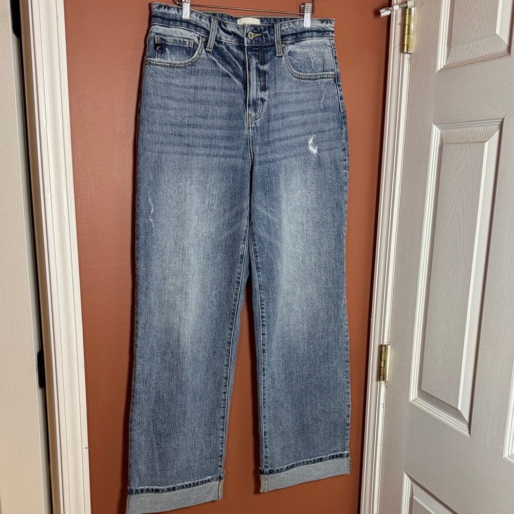 KanCan Light Blue wide leg cuffed jeans